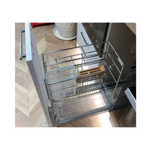 Ảnh thực tế bộ rổ gia vị, dao thớt Hafele Sonata 549.20.019 350mm