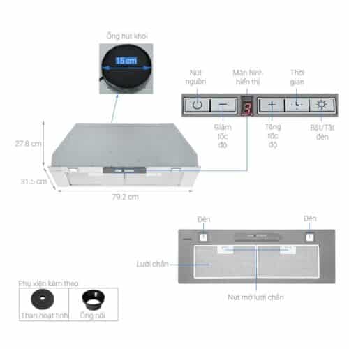 Máy hút mùi âm tủ Hafele HH-BI79A 533.80.038 8 Thông số Máy hút mùi âm tủ Hafele HH-BI79A 533.80.038