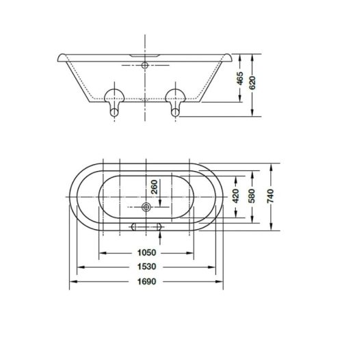 Bồn tắm Victoria 1690 Hafele 588.55.650 4 Kích thước bồn tắm Victoria 1690 Hafele 588.55.650