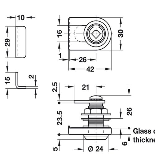 Vỏ khóa cho tay nắm cửa kính SYMO Hafele 233.42.601 3 Kích thước vỏ khóa cho tay nắm cửa kính SYMO Hafele 233.42.601
