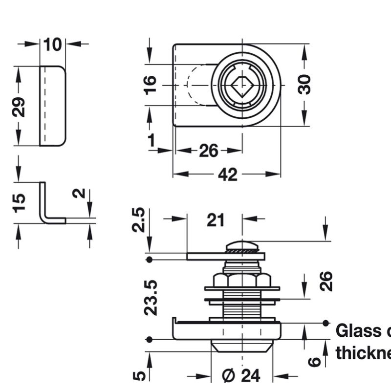 Kích thước vỏ khóa cho tay nắm cửa kính SYMO Hafele 233.42.601 Kích thước vỏ khóa cho tay nắm cửa kính SYMO Hafele 233.42.601