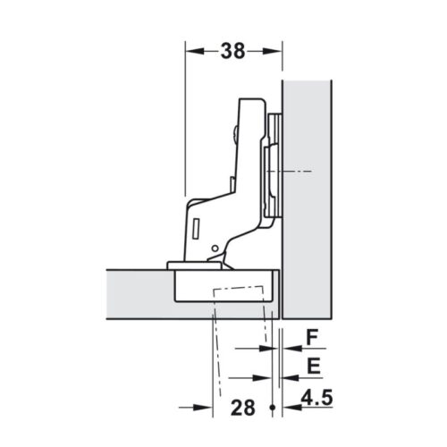 Kích thước bản lề lọt lòng Metalla A 95º cho cửa dày Hafele 311.81.506