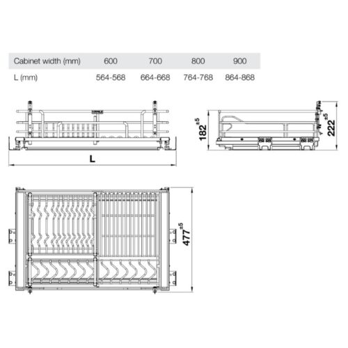 Giá bát đĩa Inox 304 Hafele Kason 549.04.044 600mm 4 Kích thước giá bát đĩa Inox 304 Hafele Kason 549.04.044 600mm