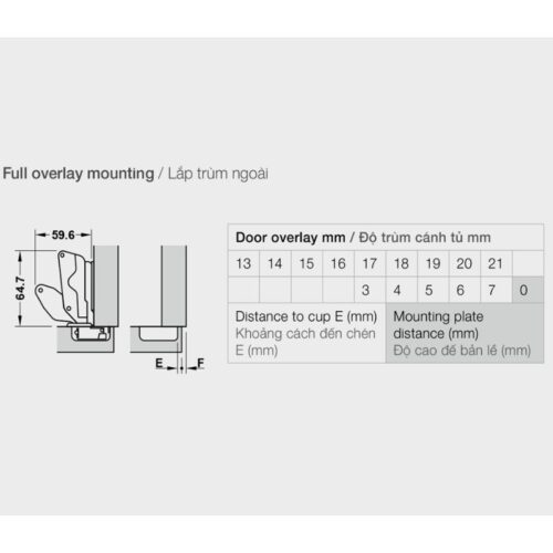Thông số kỹ thuật bản lề trùm ngoài Metalla SM 165º Hafele 315.02.750